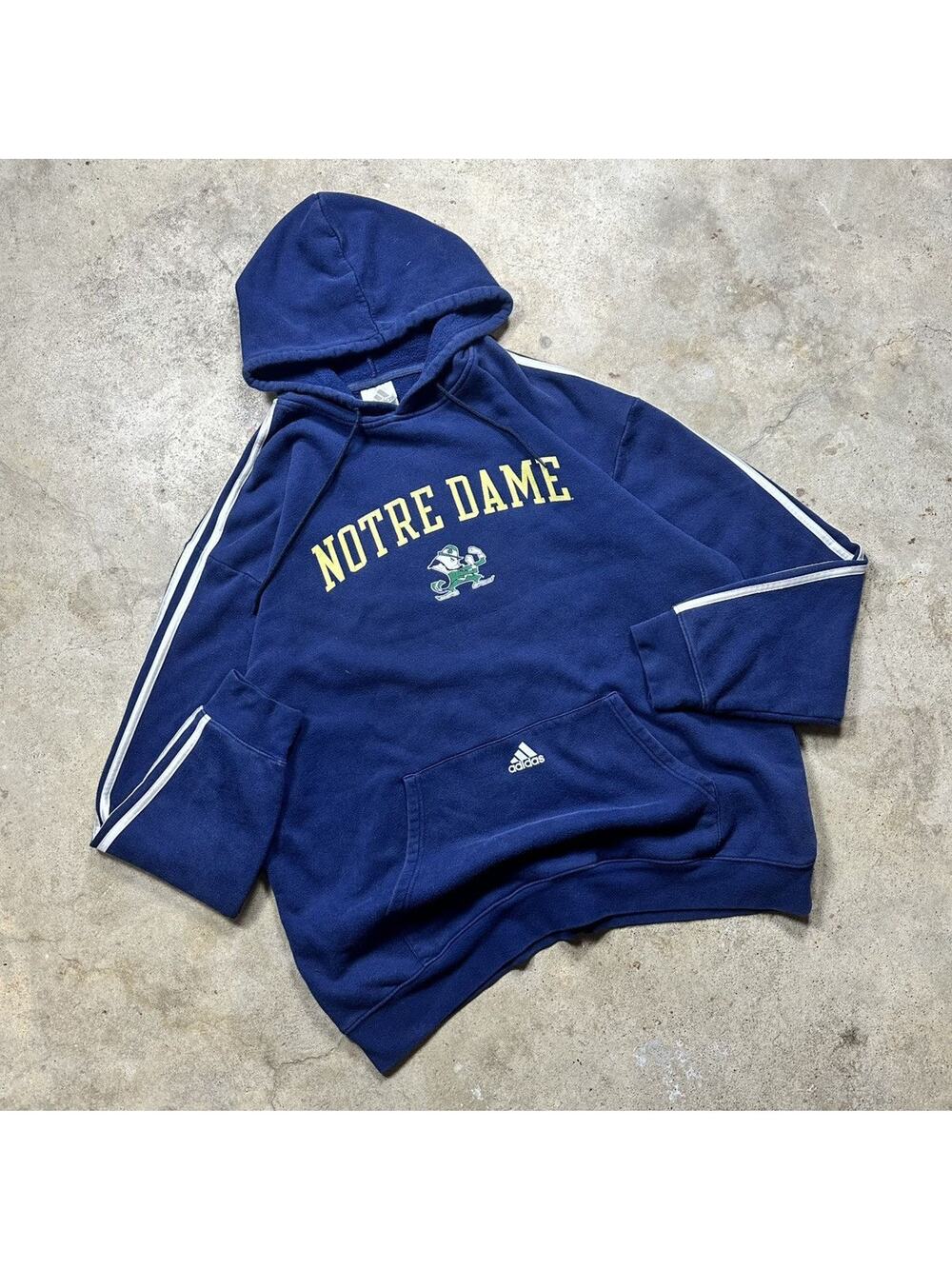 VTG Y2K Adidas Notre Dame Fighting Irish Navy Hoodie Size L